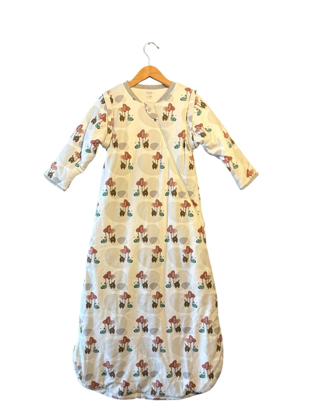 Cream Mushroom-Print Kids Sleep Sack with Long Sleeves